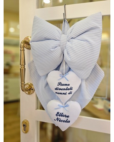 Fiocco Siamo diventati nonni! righe colore ricamo blu new adina