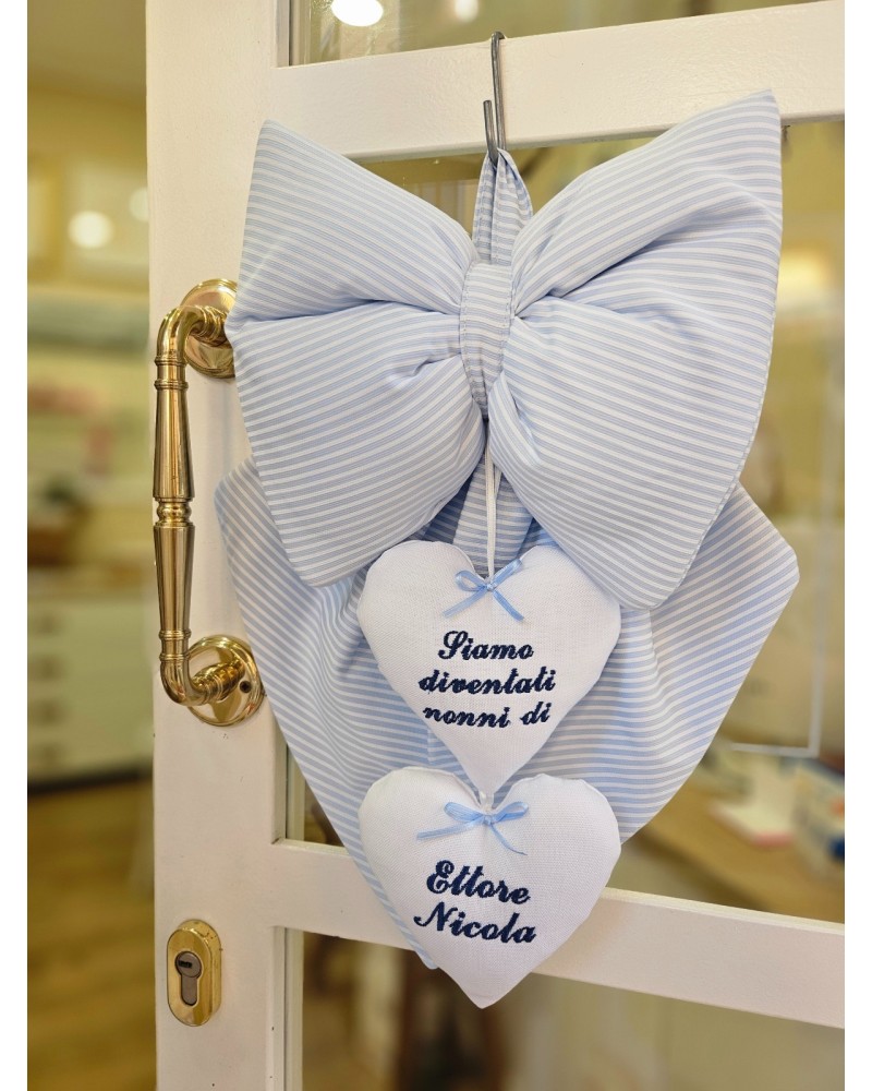 Fiocco Siamo diventati nonni! righe colore ricamo blu new adina