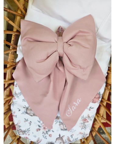 Fiocco Nascita in cotone rosa antico ricamo bianco valentine love