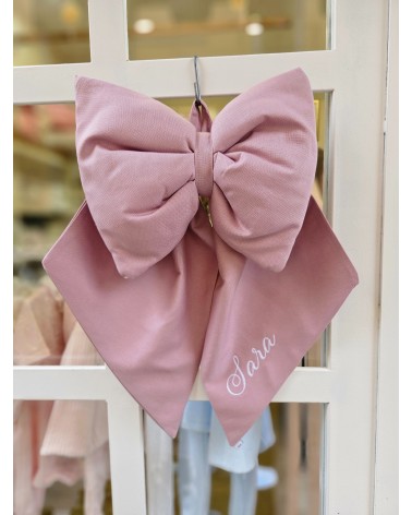 Fiocco Nascita in cotone rosa antico ricamo bianco valentine love