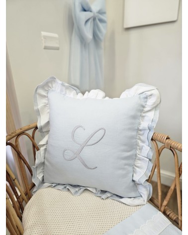 Cuscino in lino con doppia rouche