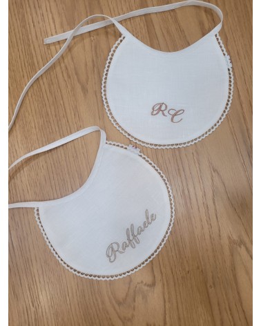 Coppia di Bavaglini Neonati in lino personalizzati