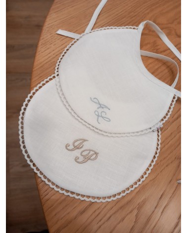 Coppia di Bavaglini Neonati in lino personalizzati