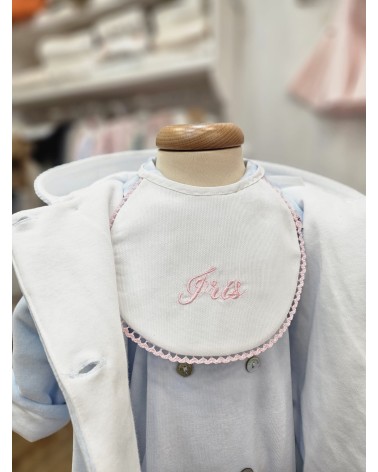 Bavaglino neonato personalizzato con merlettino rosa confetto