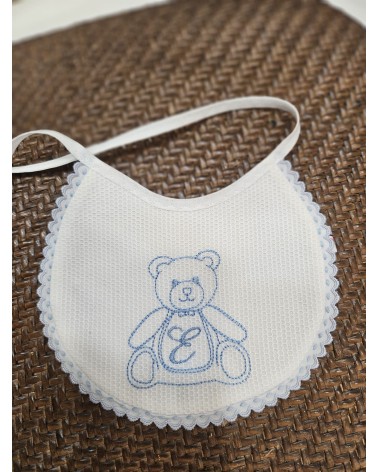 PIQUE' DI COTONE NIDO D'APE RICAMO CELESTE + ORSETTO VALENTINE LOVE