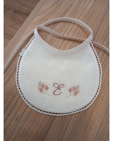 Bavaglino in lino personalizzato con fiorellini valentine love rosa antico