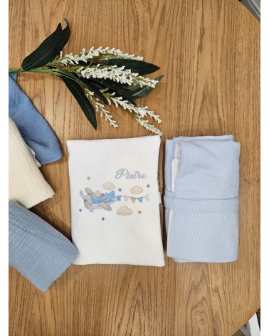 Coordinato Cambio Baby Love, portapannolino e fasciatoio da viaggio Aeroplano celeste polvere valentine love