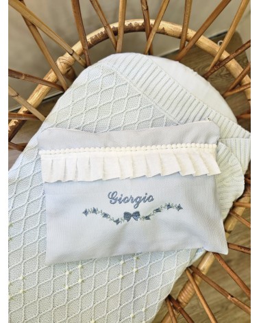 Coordinato Sacca e Borsello Baby Love con rouche in plumetis roseline avion