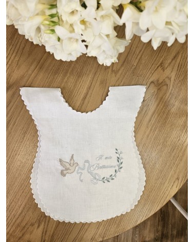 Camicino battesimale in lino con smerlo con colomba