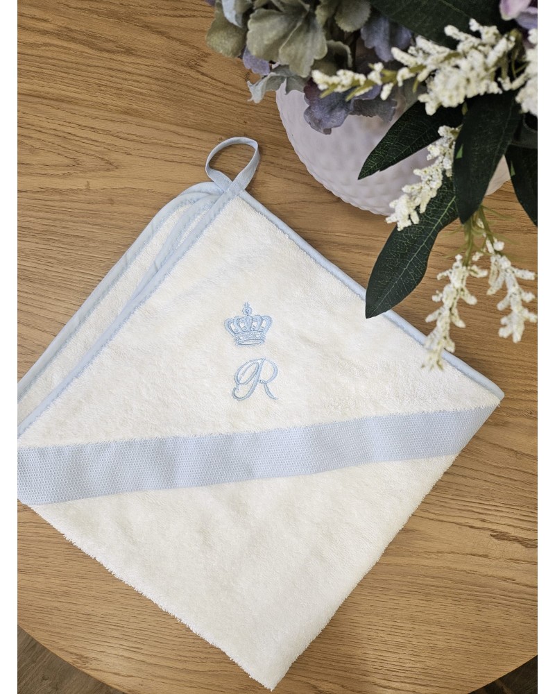 Accappatoio Baby Love in spugna bianca corona imperiale valentine love celeste