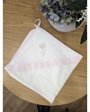 Accappatoio Baby Love in spugna bianca corona imperiale valentine love cipria