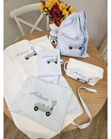 Coordinato completo per il Cambio Pannolino - Baby Love - colore ricamo celeste - font valentine love