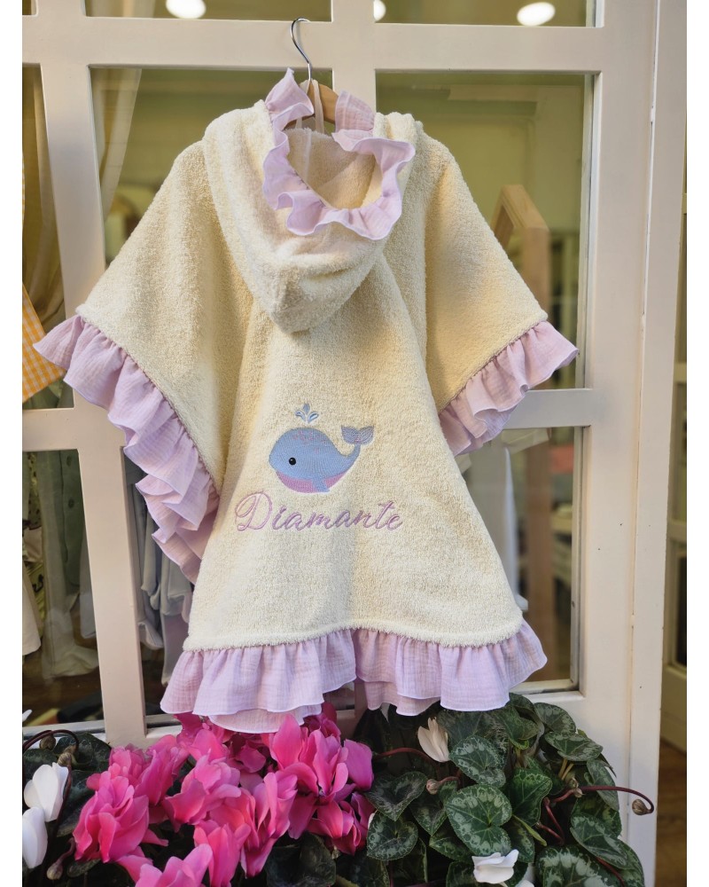Accappatoio Poncho spugna con rouche in mussola