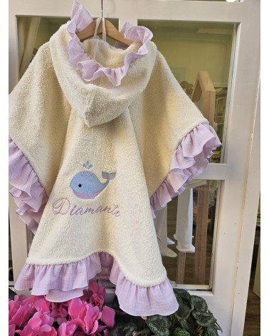 Accappatoio Poncho spugna con rouche in mussola