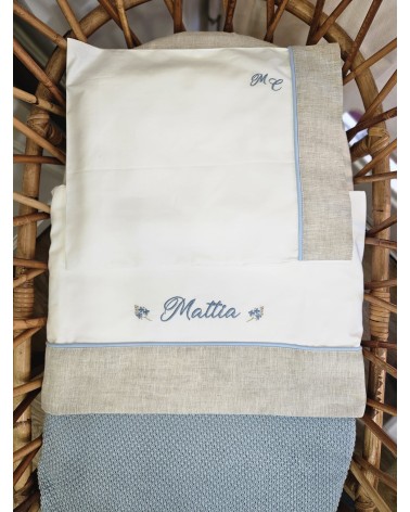 Lenzuolino personalizzato con fascia in lino avion valentine love mazzetti fi fiori