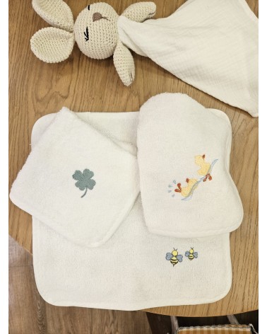 Set 3 Lavette in Spugna di Cotone con Ricamo