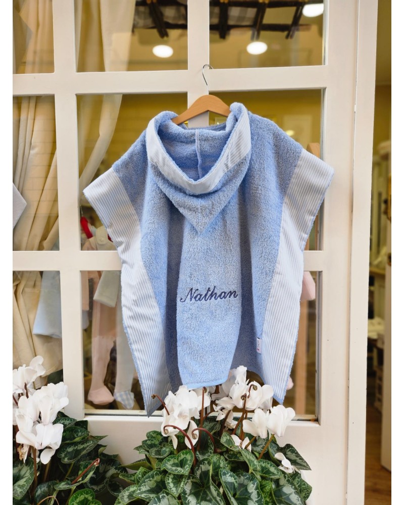 Poncho in spugna di cotone personalizzato ricamo blu navy new adina