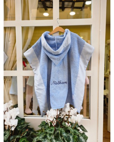 Poncho in spugna di cotone personalizzato ricamo blu navy new adina