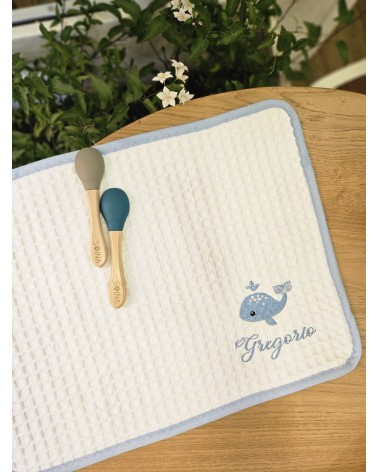 Tovaglietta Pappa personalizzata balena valentine love celeste