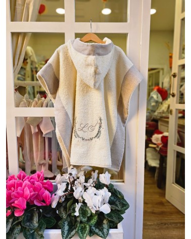Poncho in spugna di cotone personalizzato panna fasce sabbia GHIRLANDA SENZA ORSETTO cappuccino