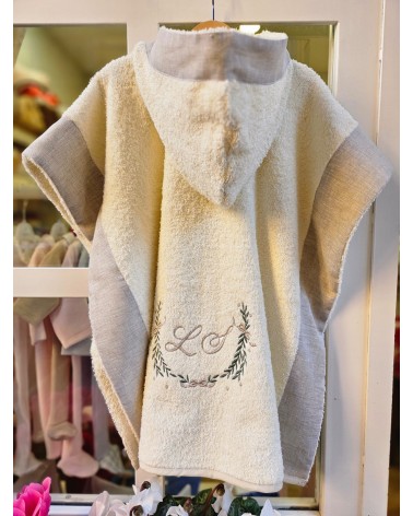 Poncho in spugna di cotone personalizzato panna fasce sabbia GHIRLANDA SENZA ORSETTO cappuccino