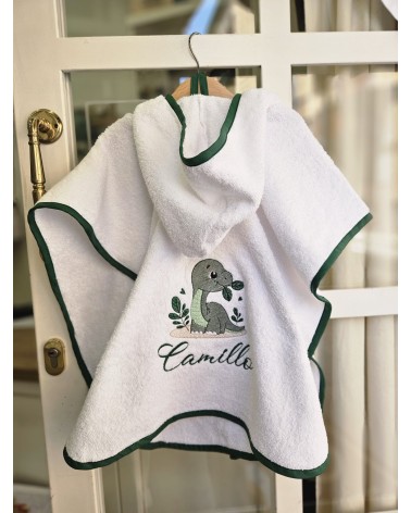 Accappatoio Poncho in spugna di cotone DINOSAURO - VERDE BOTTIGLIA - VALENTINE LOVE