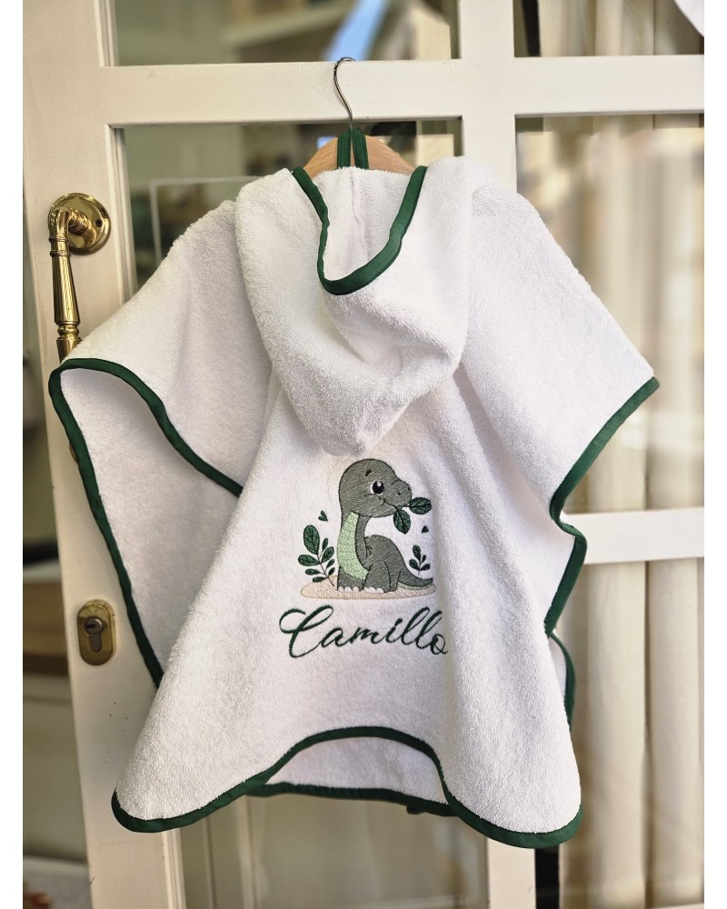 Accappatoio Poncho in spugna di cotone DINOSAURO - VERDE BOTTIGLIA - VALENTINE LOVE