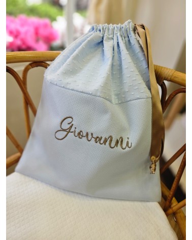 Sacca cambio baby love plumetis celeste ricamo mystical snow tortora