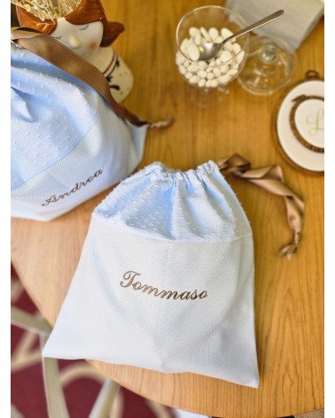 Sacca cambio baby love plumetis celeste ricamo new adina tortora