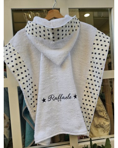 Poncho Stars in spugna di cotone personalizzato blu