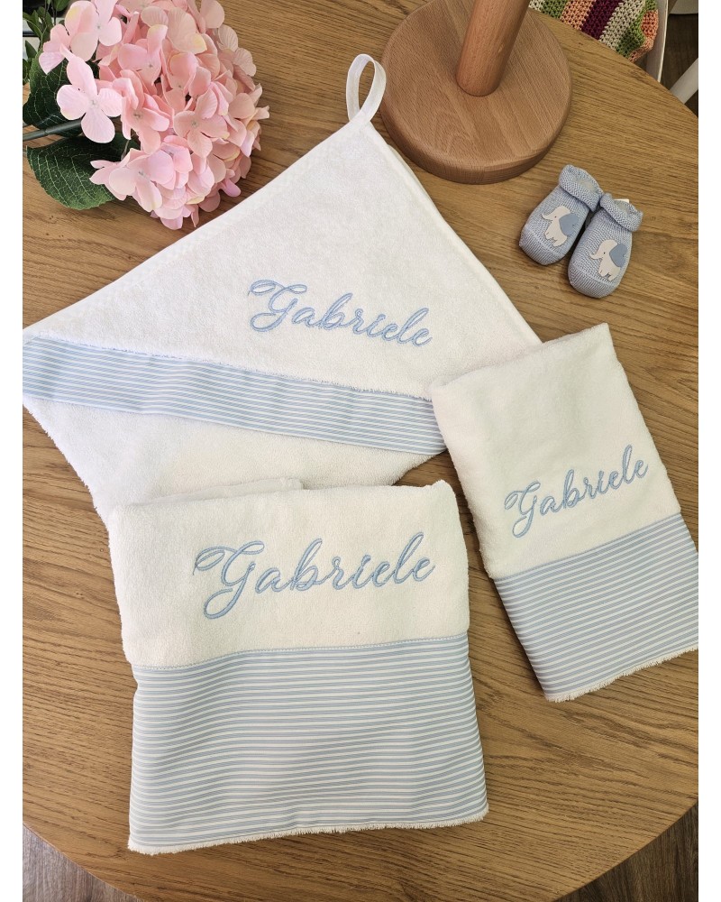 Coordinato bagnetto in spugna BASIC celeste riga valentine love