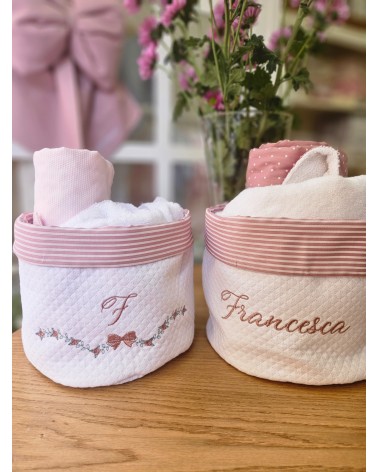 Cestino portatutto baby navy RICAMO ROSA ANTICO VALENTINE LOVE