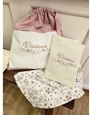 Sacca Cambio Modello Basic steli di fiori incrociati rosa antico