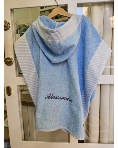 Poncho in spugna di cotone personalizzato ricamo blu navy new adina