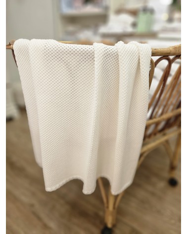 Copertina neonato a maglia liscia lana panna