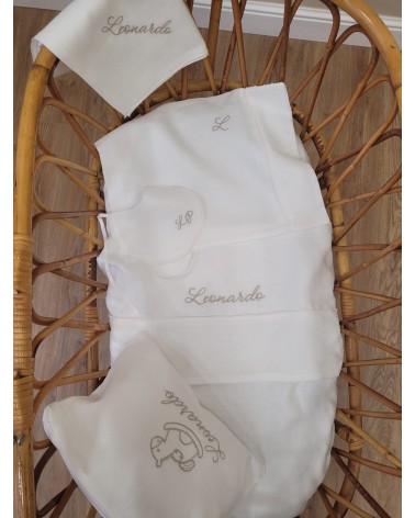 Coordinato nascita, Completo per carrozzina in cotone bianco