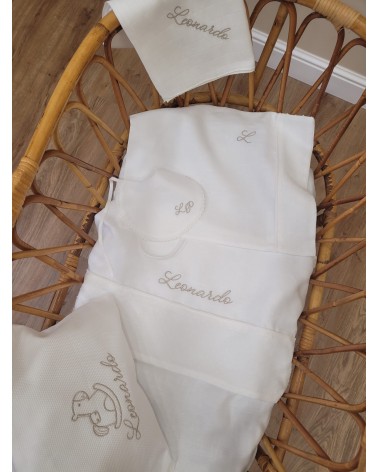 Coordinato nascita, Completo per carrozzina in cotone bianco