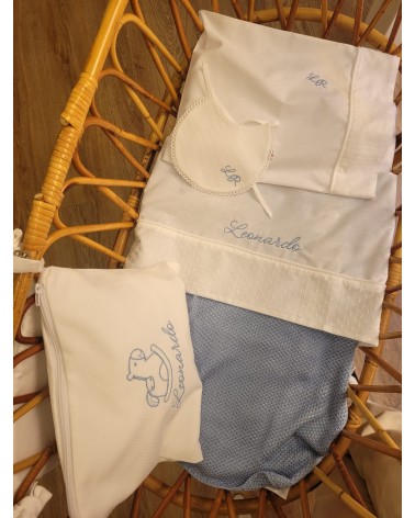 Coordinato nascita, Completo per carrozzina in cotone bianco