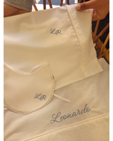 Coordinato nascita, Completo per carrozzina in cotone bianco