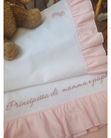 Lenzuolino in cotone con rouche in piquè a micropois