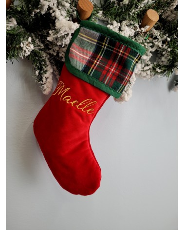 Calza di Natale in velluto e tartan con nome
