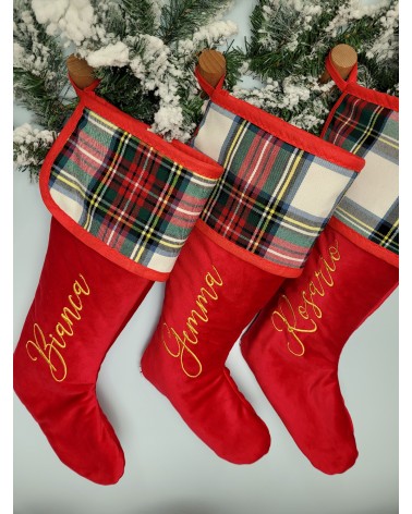 Calza di Natale in velluto e tartan con nome