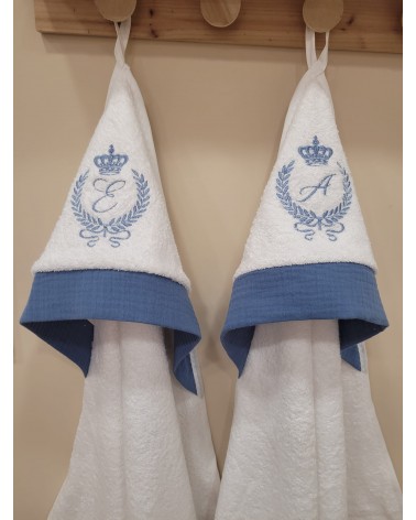 Accappatoio quadrato spugna e mussola blu royal valentine love avion