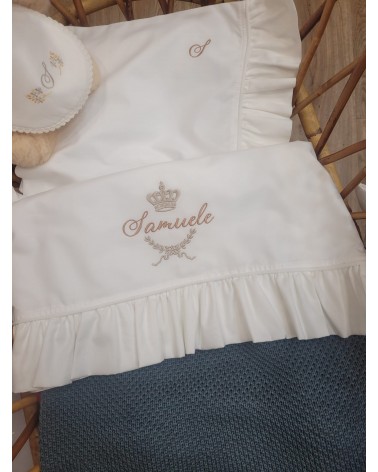 Lenzuolino personalizzato con rouche valentine love nocciola fregio con corona