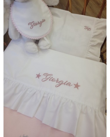 Lenzuolino personalizzato con rouche valentine love rosa antico stelle laterali