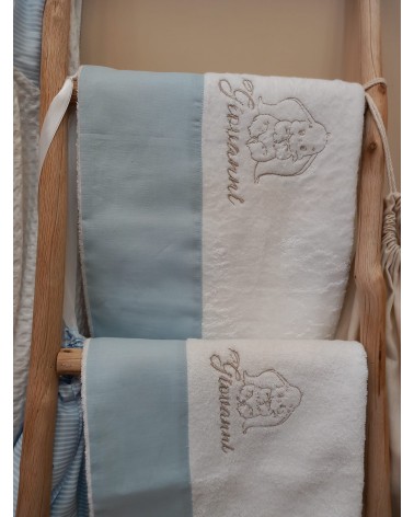 Asciugamani in spugna viso e ospite con fascia in lino - VALENTINE LOVE - CAPPUCCINO - DUMBO