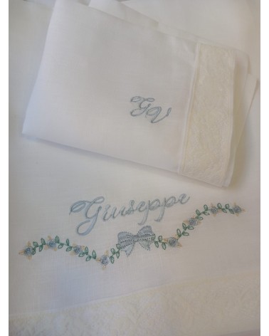 Lenzuolino personalizzato Roseline Celeste polvere Valentine love