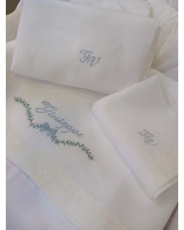 Lenzuolino personalizzato Roseline - Celeste polvere Valentine love