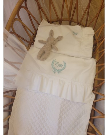 Lenzuolino personalizzato con rouche valentine love acquamarina ghirlanda con nastri