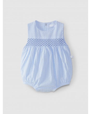 Pagliaccetto in morbido cotone vichy con dettaglio punto smock sul petto